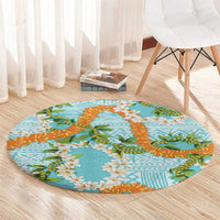 Aloha Festive Hawaii Round Carpet Mokihana - Maile and Ilima on Turquoise - Polynesian Pride