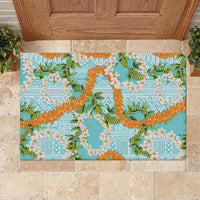 Aloha Festive Hawaii Rubber Doormat Mokihana - Maile and Ilima on Turquoise LT7 Turquoise - Polynesian Pride