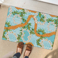 Aloha Festive Hawaii Rubber Doormat Mokihana - Maile and Ilima on Turquoise LT7 - Polynesian Pride