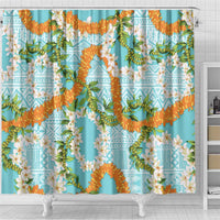 Aloha Festive Hawaii Shower Curtain Mokihana - Maile and Ilima on Turquoise - Polynesian Pride