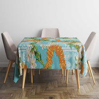 Aloha Festive Hawaii Tablecloth Mokihana - Maile and Ilima on Turquoise - Polynesian Pride