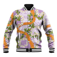 Aloha Festive Hawaii Baseball Jacket Mokihana - Maile and Ilima on Lilac LT7 Unisex Lilac - Polynesian Pride