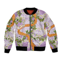 Aloha Festive Hawaii Bomber Jacket Mokihana - Maile and Ilima on Lilac - Polynesian Pride