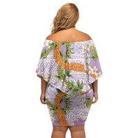 Aloha Festive Hawaii Family Matching Off Shoulder Short Dress and Hawaiian Shirt Mokihana - Maile and Ilima on Lilac - Polynesian Pride