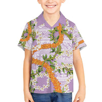 Aloha Festive Hawaii Family Matching Puletasi and Hawaiian Shirt Mokihana - Maile and Ilima on Lilac - Polynesian Pride