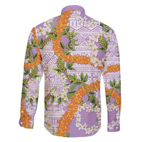 Aloha Festive Hawaii Family Matching Short Sleeve Bodycon Dress and Hawaiian Shirt Mokihana - Maile and Ilima on Lilac - Polynesian Pride