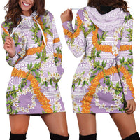 Aloha Festive Hawaii Hoodie Dress Mokihana - Maile and Ilima on Lilac - Polynesian Pride