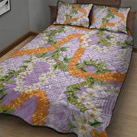 Aloha Festive Hawaii Quilt Bed Set Mokihana - Maile and Ilima on Lilac LT7 - Polynesian Pride