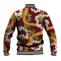 Aloha Festive Hawaii Baseball Jacket Mokihana - Maile and Ilima on Crimson LT7 - Polynesian Pride