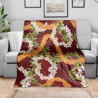 Aloha Festive Hawaii Blanket Mokihana - Maile and Ilima on Crimson - Polynesian Pride