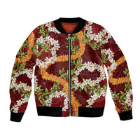 Aloha Festive Hawaii Bomber Jacket Mokihana - Maile and Ilima on Crimson - Polynesian Pride