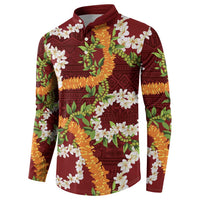 Aloha Festive Hawaii Button Sweatshirt Mokihana - Maile and Ilima on Crimson LT7 - Polynesian Pride