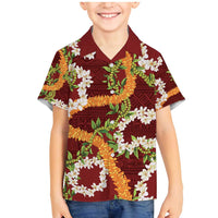 Aloha Festive Hawaii Family Matching Mermaid Dress and Hawaiian Shirt Mokihana - Maile and Ilima on Crimson - Polynesian Pride