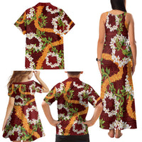 Aloha Festive Hawaii Family Matching Tank Maxi Dress and Hawaiian Shirt Mokihana - Maile and Ilima on Crimson - Polynesian Pride