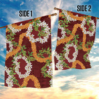 Aloha Festive Hawaii Garden Flag Mokihana - Maile and Ilima on Crimson - Polynesian Pride