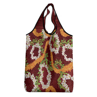 Aloha Festive Hawaii Grocery Bag Mokihana - Maile and Ilima on Crimson - Polynesian Pride