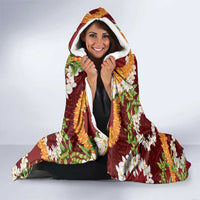 Aloha Festive Hawaii Hooded Blanket Mokihana - Maile and Ilima on Crimson LT7 - Polynesian Pride