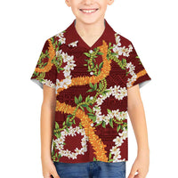 Aloha Festive Hawaii Kid Hawaiian Shirt Mokihana - Maile and Ilima on Crimson LT7 Kid Crimson - Polynesian Pride