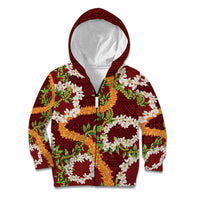 Aloha Festive Hawaii Kid Hoodie Mokihana - Maile and Ilima on Crimson LT7 Zip Hoodie Crimson - Polynesian Pride
