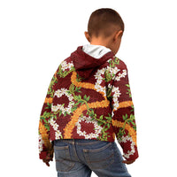 Aloha Festive Hawaii Kid Hoodie Mokihana - Maile and Ilima on Crimson LT7 - Polynesian Pride