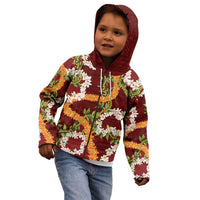 Aloha Festive Hawaii Kid Hoodie Mokihana - Maile and Ilima on Crimson LT7 - Polynesian Pride