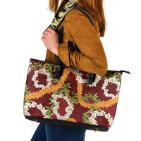 Aloha Festive Hawaii Leather Tote Bag Mokihana - Maile and Ilima on Crimson - Polynesian Pride