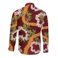 Aloha Festive Hawaii Long Sleeve Button Shirt Mokihana - Maile and Ilima on Crimson LT7 - Polynesian Pride