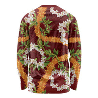 Aloha Festive Hawaii Long Sleeve Shirt Mokihana - Maile and Ilima on Crimson LT7 - Polynesian Pride