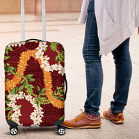 Aloha Festive Hawaii Luggage Cover Mokihana - Maile and Ilima on Crimson - Polynesian Pride
