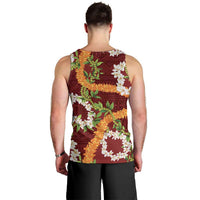 Aloha Festive Hawaii Men Tank Top Mokihana - Maile and Ilima on Crimson - Polynesian Pride