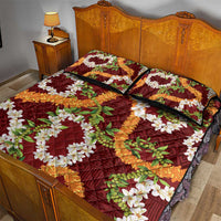 Aloha Festive Hawaii Quilt Bed Set Mokihana - Maile and Ilima on Crimson LT7 - Polynesian Pride
