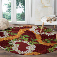 Aloha Festive Hawaii Round Carpet Mokihana - Maile and Ilima on Crimson - Polynesian Pride