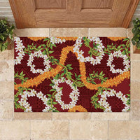Aloha Festive Hawaii Rubber Doormat Mokihana - Maile and Ilima on Crimson LT7 Crimson - Polynesian Pride