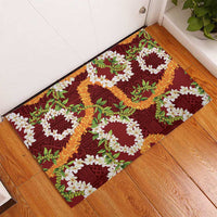 Aloha Festive Hawaii Rubber Doormat Mokihana - Maile and Ilima on Crimson LT7 - Polynesian Pride
