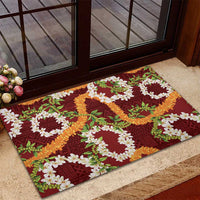 Aloha Festive Hawaii Rubber Doormat Mokihana - Maile and Ilima on Crimson LT7 - Polynesian Pride