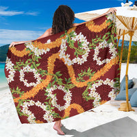 Aloha Festive Hawaii Sarong Mokihana - Maile and Ilima on Crimson - Polynesian Pride