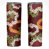 Aloha Festive Hawaii Skinny Tumbler Mokihana - Maile and Ilima on Crimson - Polynesian Pride