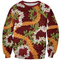 Aloha Festive Hawaii Sweatshirt Mokihana - Maile and Ilima on Crimson LT7 Unisex Crimson - Polynesian Pride