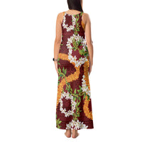 Aloha Festive Hawaii Tank Maxi Dress Mokihana - Maile and Ilima on Crimson - Polynesian Pride