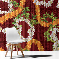 Aloha Festive Hawaii Window Curtain Mokihana - Maile and Ilima on Crimson - Polynesian Pride