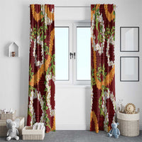 Aloha Festive Hawaii Window Curtain Mokihana - Maile and Ilima on Crimson - Polynesian Pride