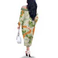 Aloha Festive Hawaii Family Matching Off The Shoulder Long Sleeve Dress and Hawaiian Shirt Mokihana - Maile Leis in Muted Summer - Polynesian Pride