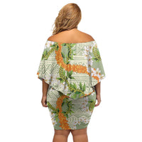 Aloha Festive Hawaii Family Matching Off Shoulder Short Dress and Hawaiian Shirt Mokihana - Maile Leis in Muted Summer - Polynesian Pride