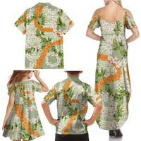 Aloha Festive Hawaii Family Matching Summer Maxi Dress and Hawaiian Shirt Mokihana - Maile Leis in Muted Summer - Polynesian Pride