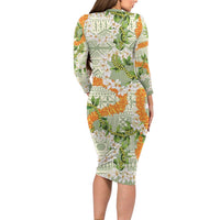 Aloha Festive Hawaii Long Sleeve Bodycon Dress Mokihana - Maile Leis in Muted Summer - Polynesian Pride