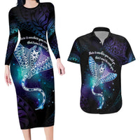 Polynesian Tala Manta Ray Couples Matching Long Sleeve Bodycon Dress and Hawaiian Shirt Nowhere You Could Go That I Won't Be With You - Polynesian Pride