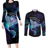Polynesian Tala Manta Ray Couples Matching Long Sleeve Bodycon Dress and Long Sleeve Button Shirt Nowhere You Could Go That I Won't Be With You - Polynesian Pride