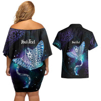 Polynesian Tala Manta Ray Couples Matching Off Shoulder Short Dress and Hawaiian Shirt Nowhere You Could Go That I Won't Be With You - Polynesian Pride
