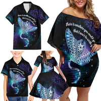 Polynesian Tala Manta Ray Family Matching Off Shoulder Short Dress and Hawaiian Shirt Nowhere You Could Go That I Won't Be With You - Polynesian Pride