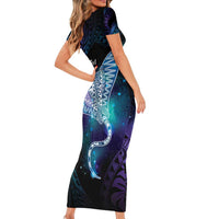 Polynesian Tala Manta Ray Short Sleeve Bodycon Dress Nowhere You Could Go That I Won't Be With You - Polynesian Pride